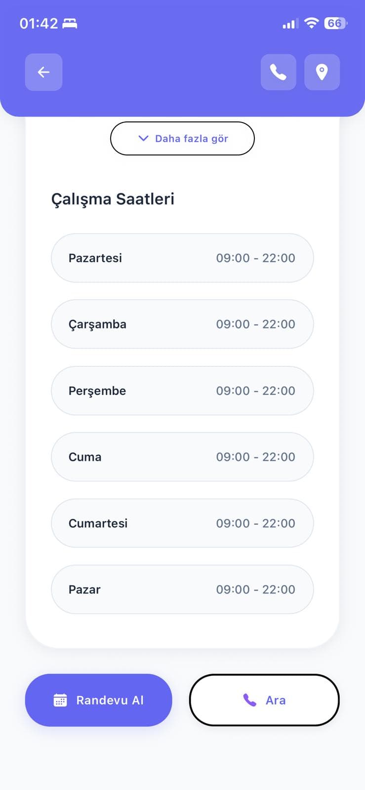 Kuafrand kuaför profili çalışma saatleri ekranı